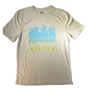 Mountain & Isles Graphic T-Shirt Mens Small Trees Lake Outdoor Camp Fish Beach